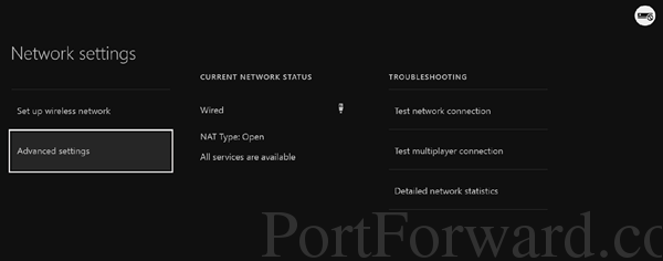 xbox one network settings advanced settings