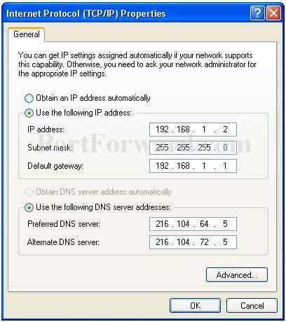 Setting A Static IP Address In Windows XP