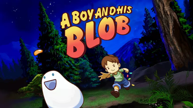 A Boy and His Blob game art showing characters running in the forest.