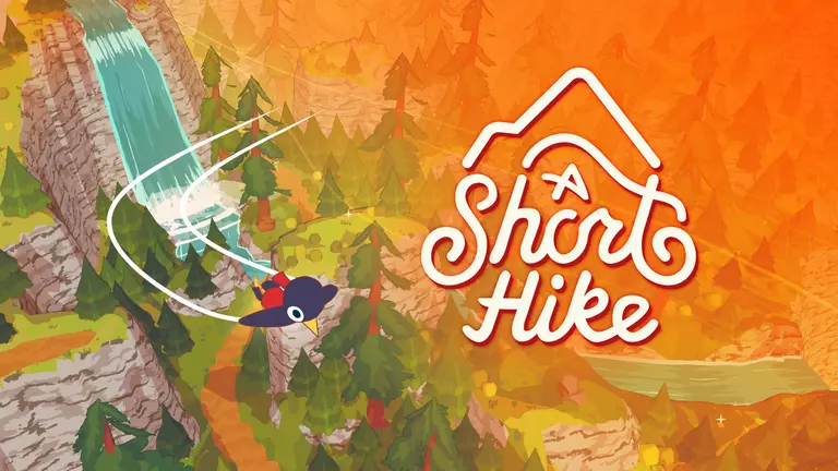 A Short Hike game cover art with landscape of game in the background.