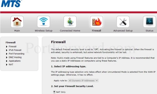 Actiontec GT784WNV Firewall
