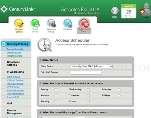 Actiontec PK5001A Access Scheduler
