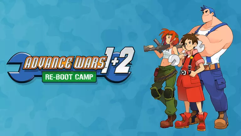 Advance Wars 1+2: Re-Boot Camp artwork featuring the characters Sami, Andy, and Max