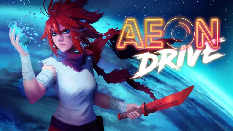 Aeon Drive game art with Jackelyne holding a dagger.