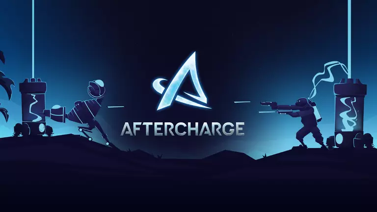 Aftercharge  game art showing a security guard shooting at a robot.