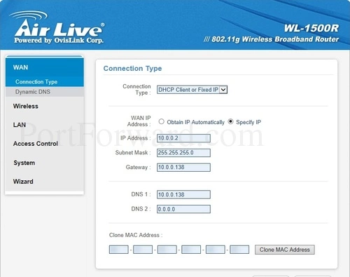 AirLive WL-1500R Connection Type