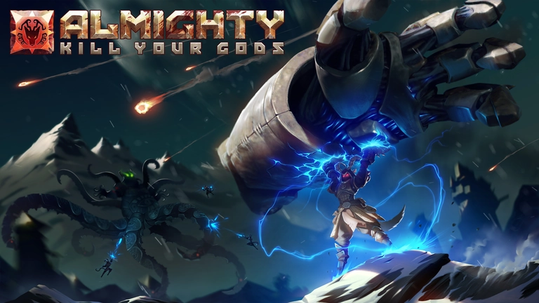 Almighty: Kill Your Gods game art showing players fighting against enemies.