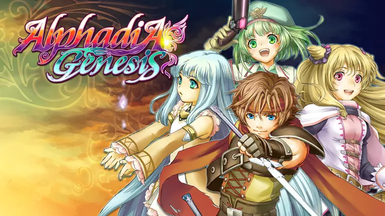 Alphadia Genesis game art showing characters holding weapons.