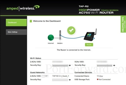 Amped Wireless TAP-R2 Dashboard