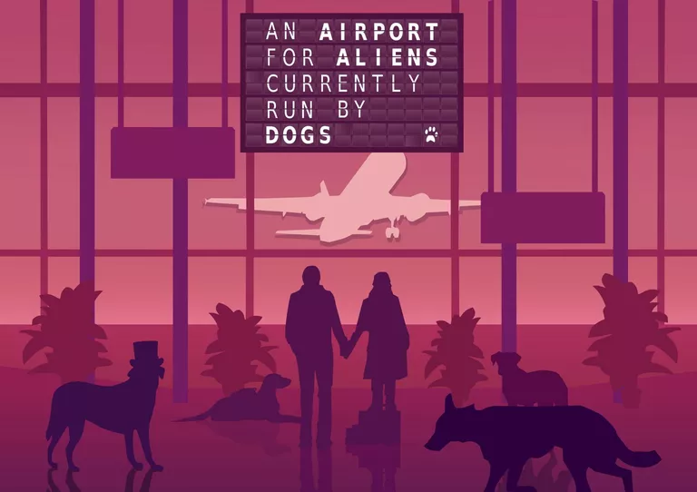 an airport for aliens currently run by dogs header
