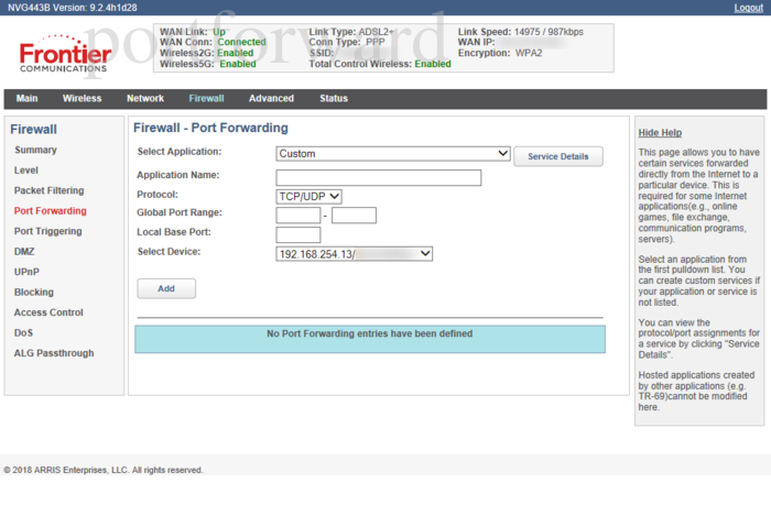 how to portforward on arris router