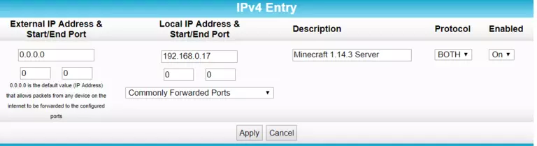 port forward ipv4 entry