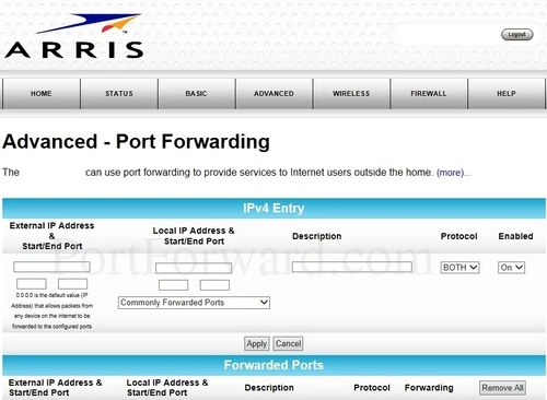Arris SBR-AC3200P Advanced - Port Forwarding Create IPv4