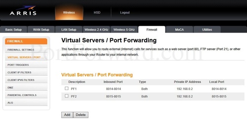 how to portforward arris