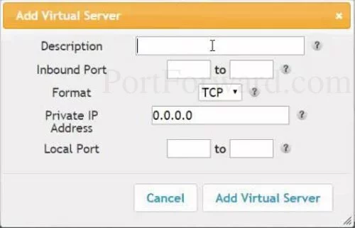 Arris TG2472G Add Virtual Server