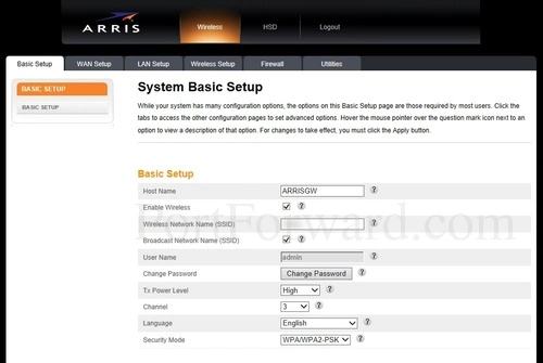 Arris TG862G-NA System Basic Setup