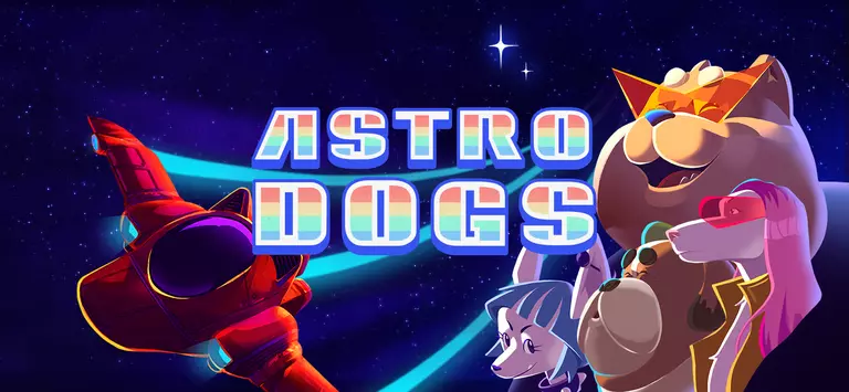 Astrodogs game art showing characters and a spaceship.