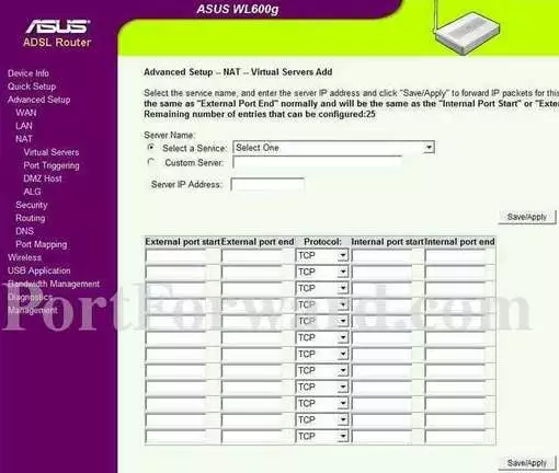 Asus DSL-N13 port forward