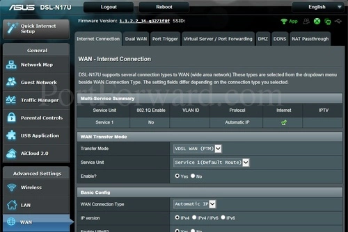 Asus DSL-N17U Internet Connection