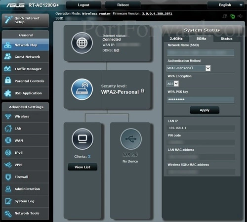 Asus RT-AC1200G Network Map