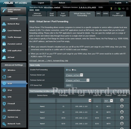 Asus rt ac68u настройка ftp