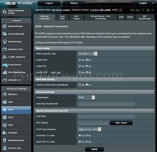 Asus RT-AC86U Internet Connection