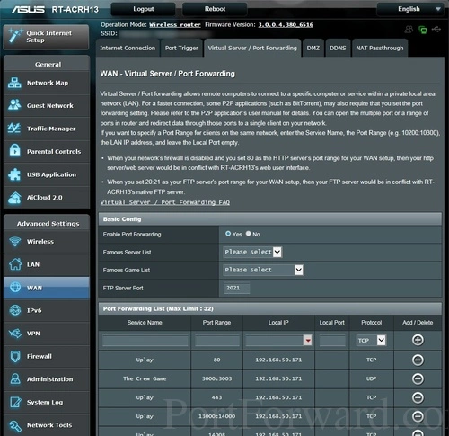 Asus RT-ARCH13 Virtual Server Port Forwarding