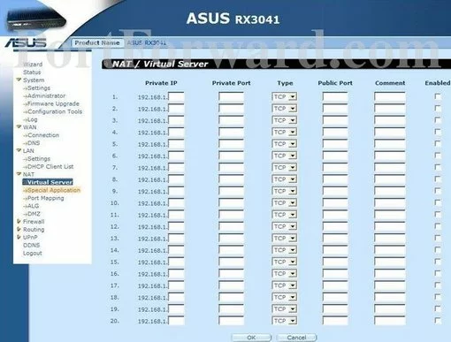 Asus RX3041-G port forward