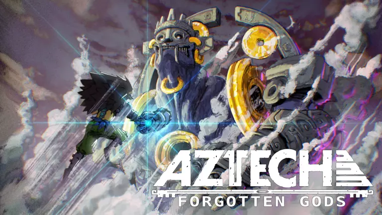 Aztech: Forgotten Gods artwork featuring Achtli going up against a forgotten god