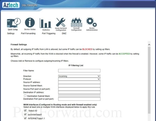 Aztech DSL7000GRV Firewall Settings