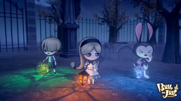 Bail or Jail game screenshot showing three players in a graveyard