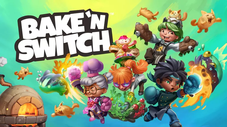 The Bake'n Switch game art shows characters punching