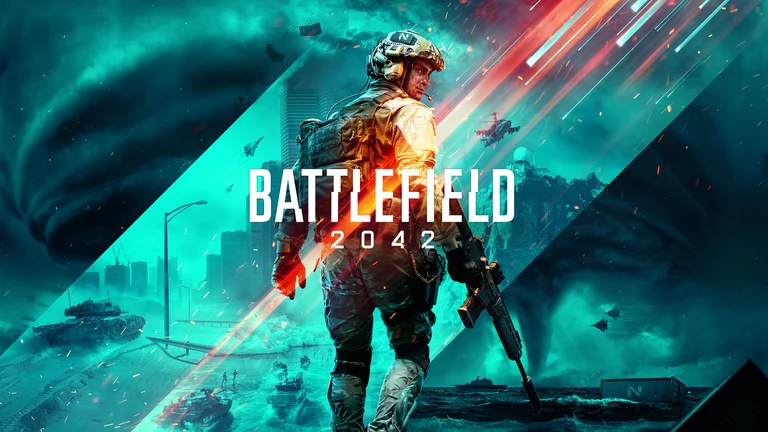 Battlefield 2042 game art showing a player with an assault rifle.