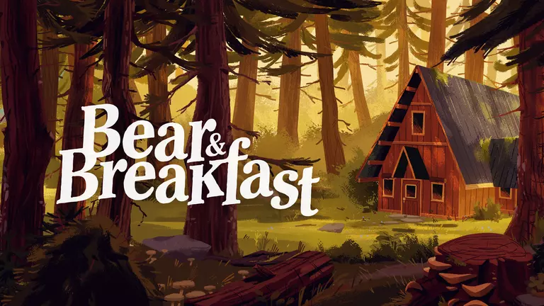 Bear & Breakfast game art showing a cabin in the woods.