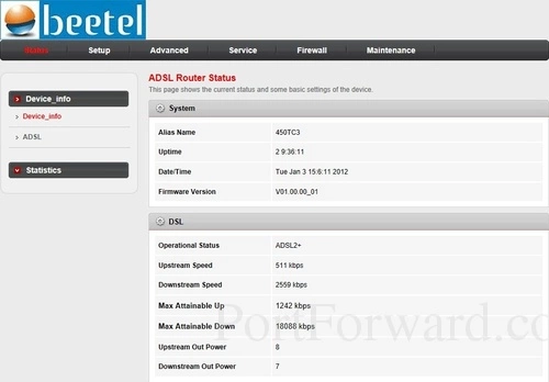 Beetel 450TC3 Device Info