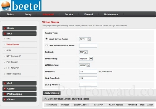 Beetel 450TC3 Virtual Server