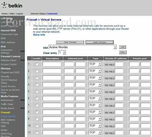 Belkin F9K1102v2 port forward