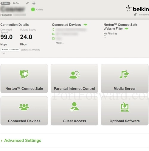 Belkin F9K1102v3 Dashboard