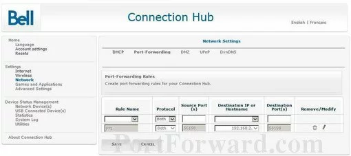 Bell Connection_Hub port forward