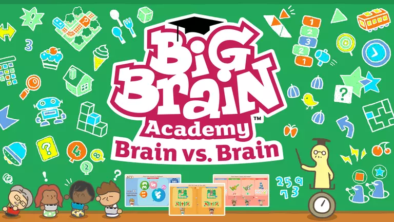 Big Brain Academy: Brain vs. Brain game art showing characters.
