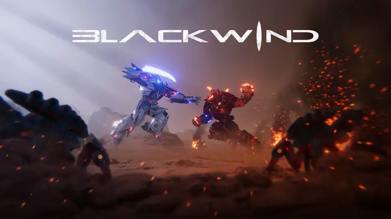 Blackwind artwork featuring a Battle Frame in combat with an alien enemy