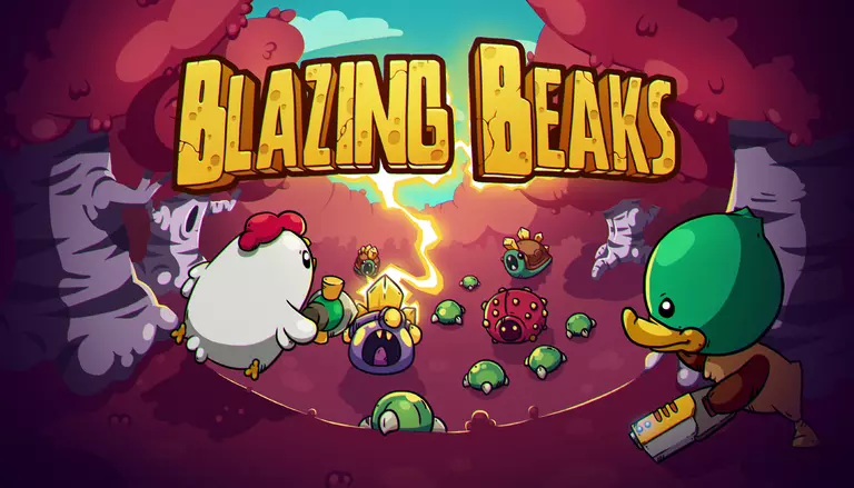 Blazing Beaks game art showing characters fighting enemies.