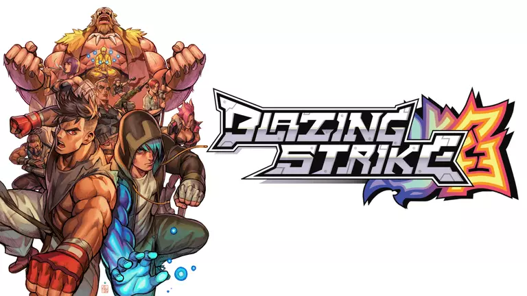 Blazing Strike game cover art showing fighters.