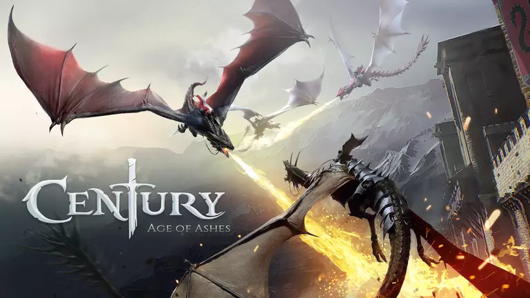 Century: Age of Ashes game art showing dragons in combat near a castle