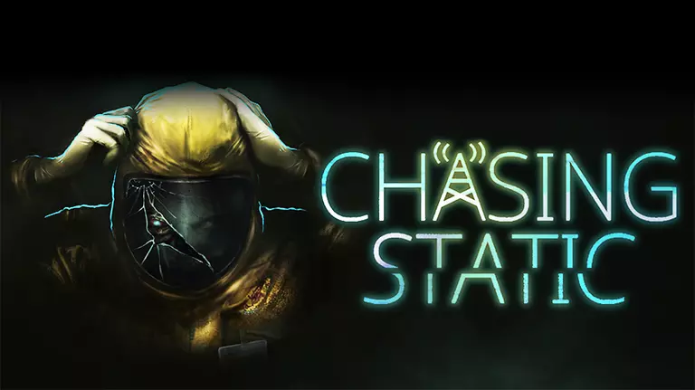 Chasing Static game art showing a player with a cracked helmet.