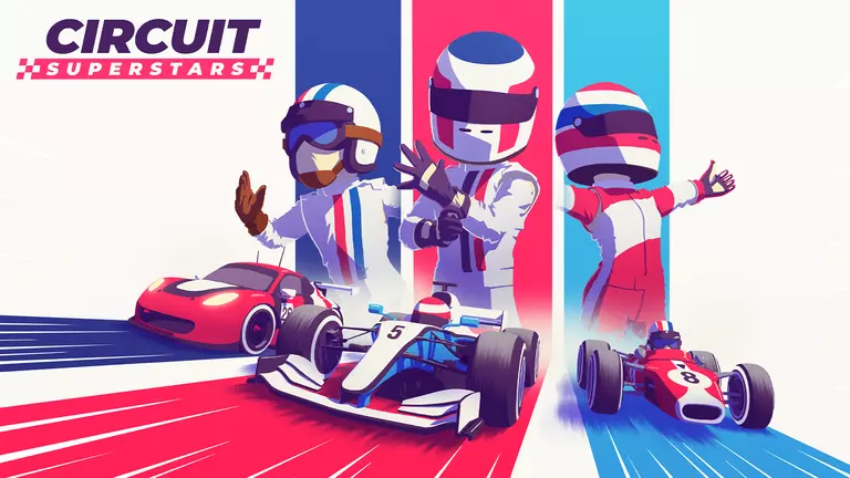 Circuit Superstars game art showing players and their racecars.