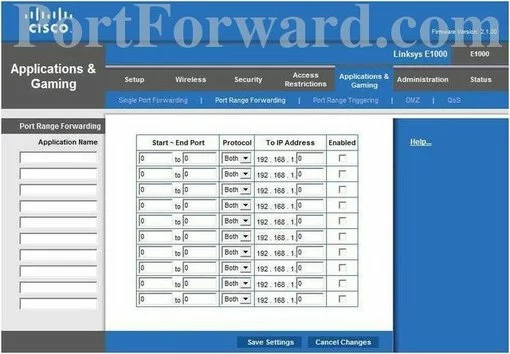 Cisco Linksys-E1000 port forward