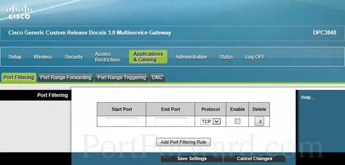 Cisco DPC3848 Port Filtering