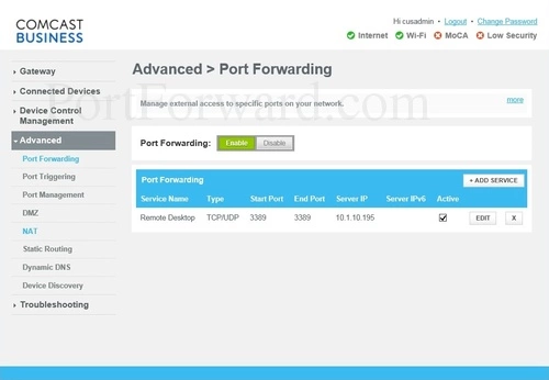 Cisco DPC3914B Port Forwarding