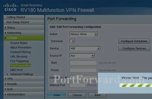 Cisco RV180 port forward